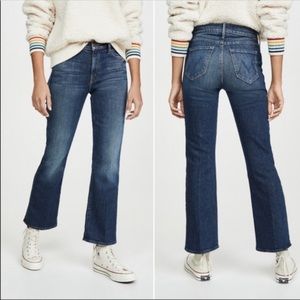 Mother 25 outsider crop jeans high rise straight leg dark wash